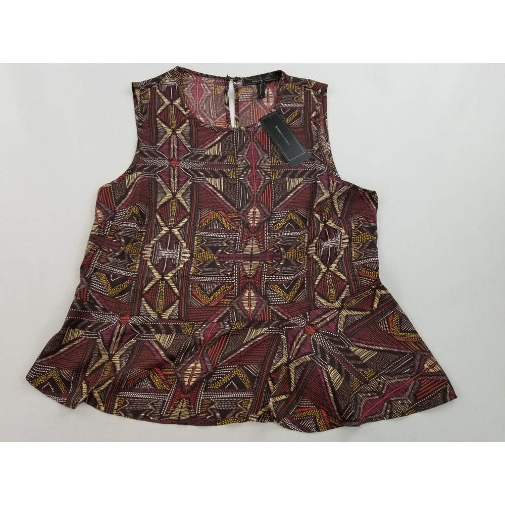 BCBGMAXAZRIA Women Brown Multi-Tribal Weave Peplum Blouse TMA1268700-977 S
